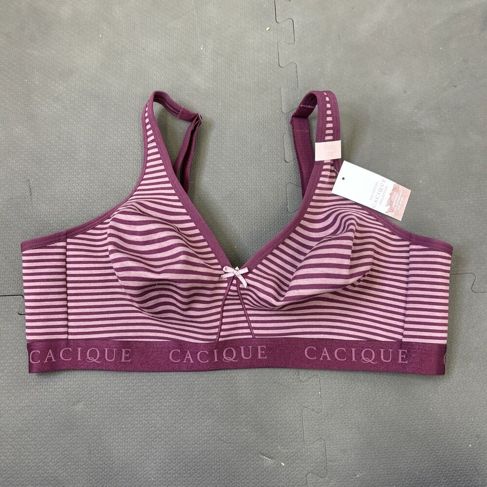 NWT Cacique Full Coverage Unlined No Wire Cotton Purple Stripe 44C Bnfts Charity